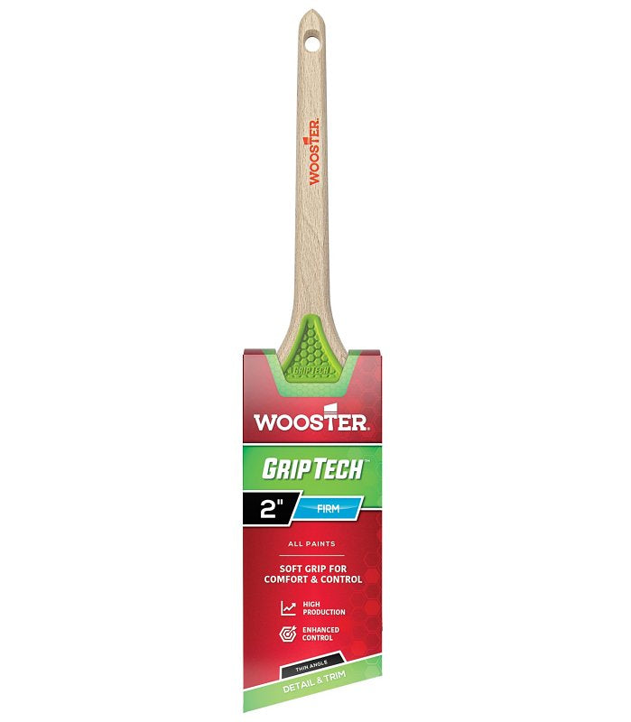 Wooster GripTech 5400-2 Paint Brush, 2 in W, 2-7/16 in L Bristle, Polyester Bristle, Thin Angular, Rattail Handle