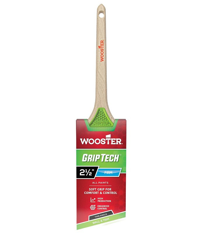 Wooster GripTech 5400-2.5 Paint Brush, 2-1/2 in W, 2-11/16 in L Bristle, Polyester Bristle, Thin Angular, Rattail Handle