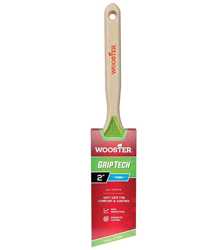 Wooster GripTech 5401-2 Paint Brush, 2 in W, 2-5/8 in L Bristle, Polyester Bristle, Angular, Rattail Handle
