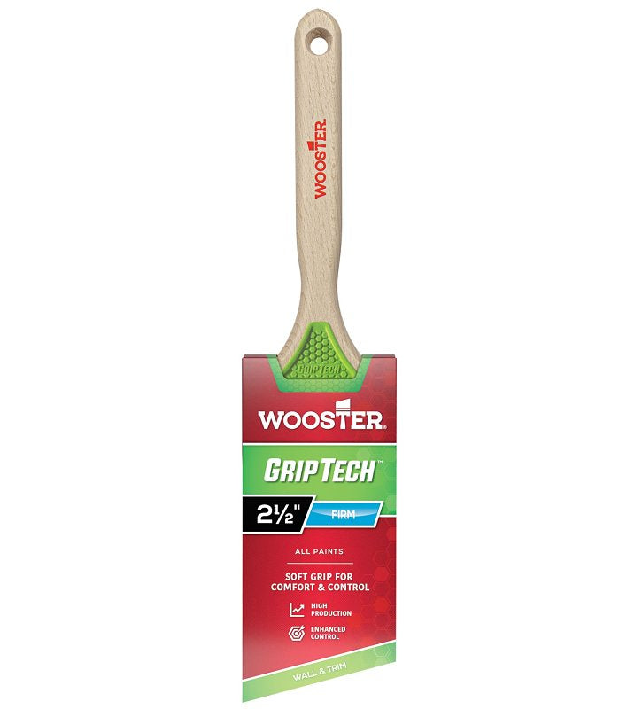 Wooster GripTech 5401-2.5 Paint Brush, 2-1/2 in W, 2-7/8 in L Bristle, Polyester Bristle, Angular, Rattail Handle