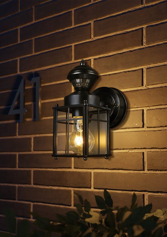 globe Franklin 60000001 Motion-Sensing Wall Lantern, LED, Black, Matte Black, Pack of 2