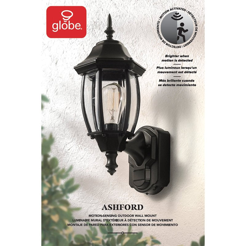 globe Ashford 60000002 Motion-Sensing Wall Lantern, LED, Black, Matte Black, Pack of 2