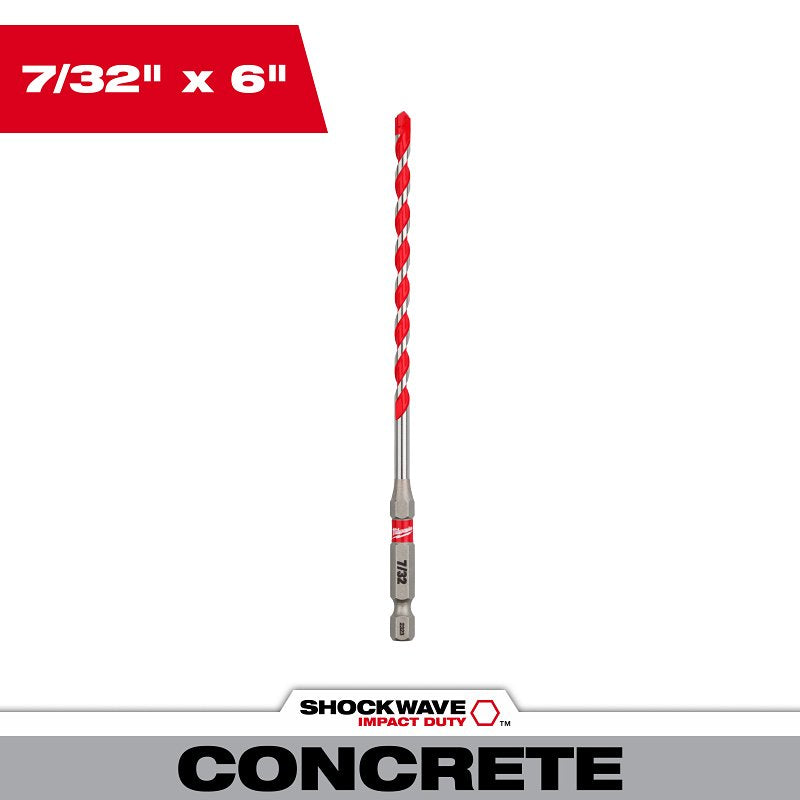Milwaukee SHOCKWAVE 48-20-9009 Hammer Drill Bit, 7/32 in Dia, 6 in OAL, 1/4 in Dia Shank, Hex Shank, Pack of 3