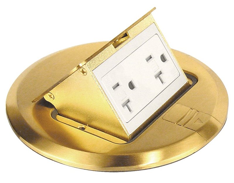 Southwire FBCVBR-TRWR-KIT Pop-Up Floor Box Kit, 5-1/2 in W, 3 in D, 3/4 in H, 10-Knockout, Brass Bo, Brass