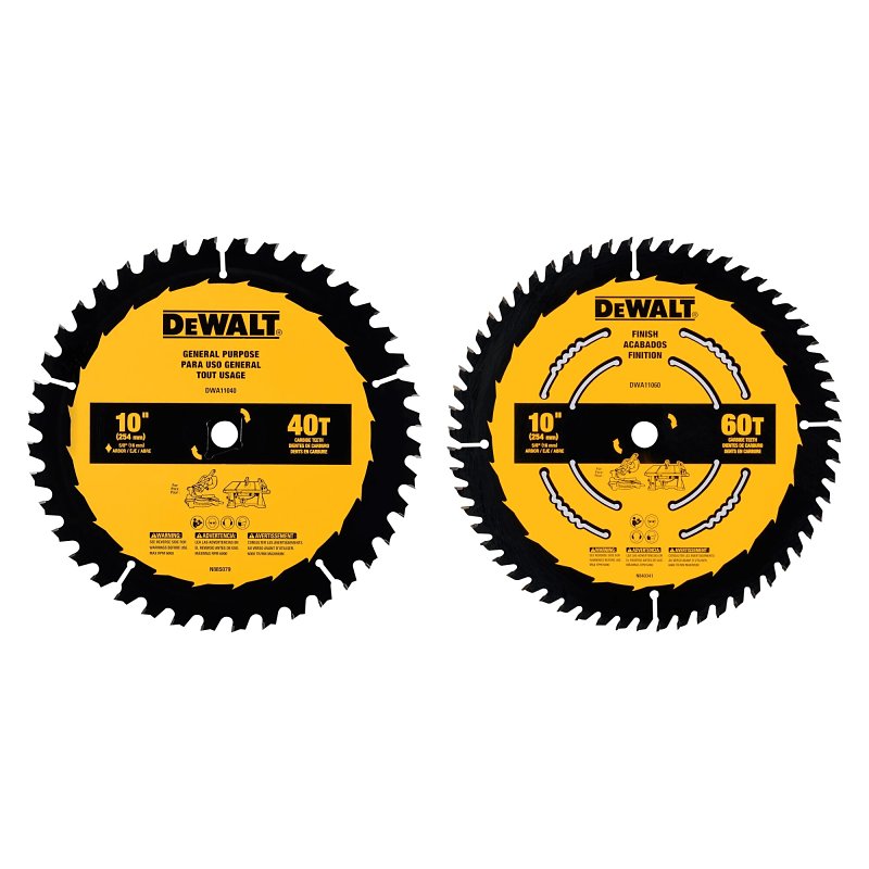 DEWALT DWA110CMB Series Circular Saw Blade Set, Specifications: 5/8 in Arbor Size, 0.094 in Kerf, 60 Teeth, Carbide