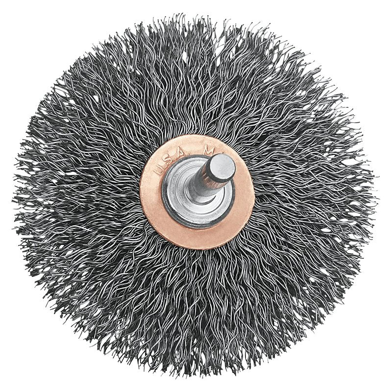 DEWALT HP DW4903 Circular Small Wire Brush, 3 in Dia, 1/4 in Arbor/Shank, Crimped Bristle, 0.014 in Dia Bristle