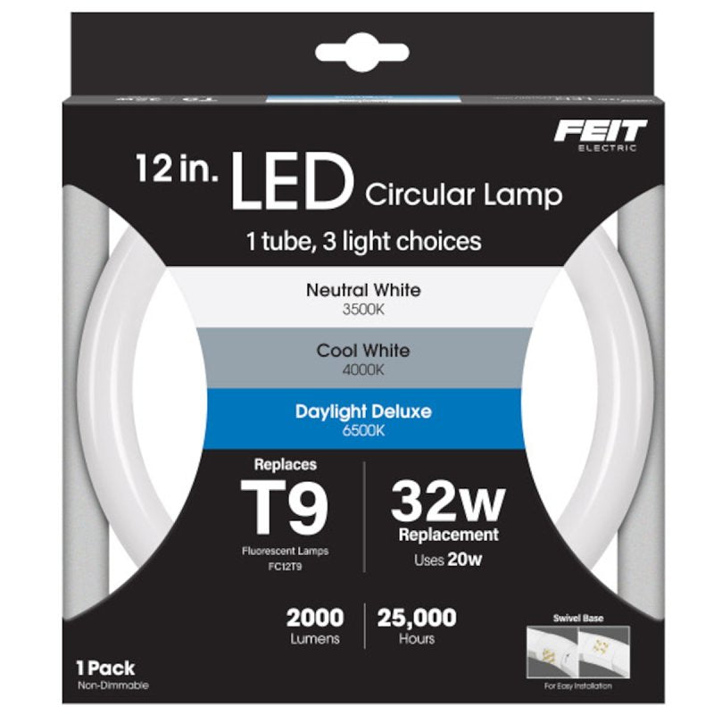 Feit Electric FC12/3CCT/LED LED Bulb, Color Selectable, Circline Lamp, 32 W Equivalent, 4-Pin Lamp Base