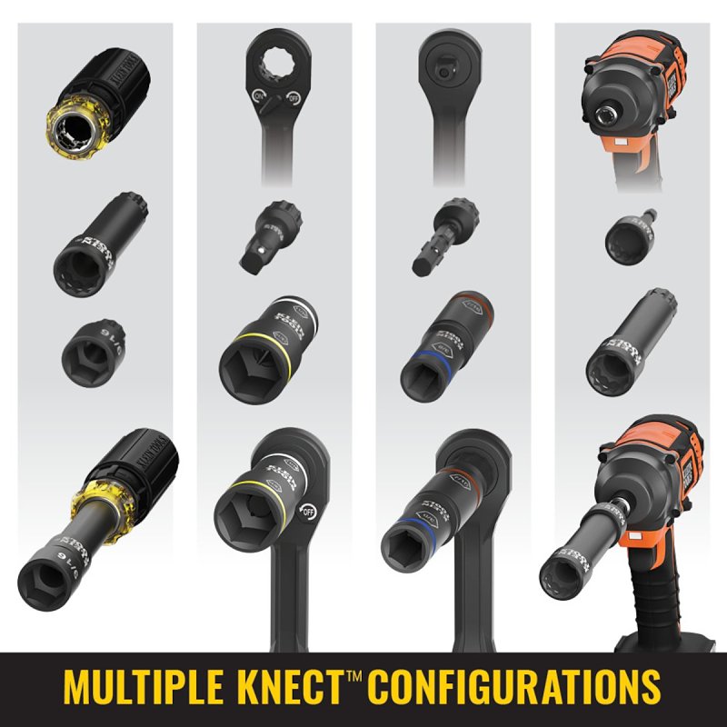 Klein Tools KNECT 32500HDRT 11-in-1 Screwdriver/Nut Driver, 3/8, 5/16, 1/4, 1/2 in Drive, 8 in OAL, Plastic Handle