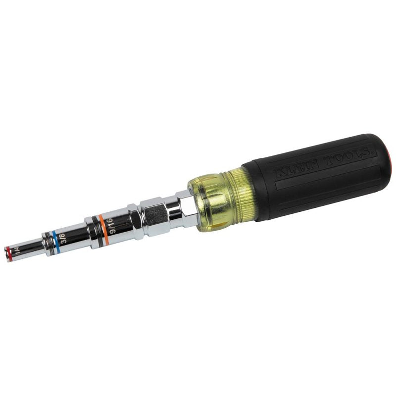 Klein Tools 32809MAG 9-in-1 Pass Through Multi-Nut Driver, 9 in OAL, Cushion-Grip Handle, Black/Yellow Handle, Magnetic