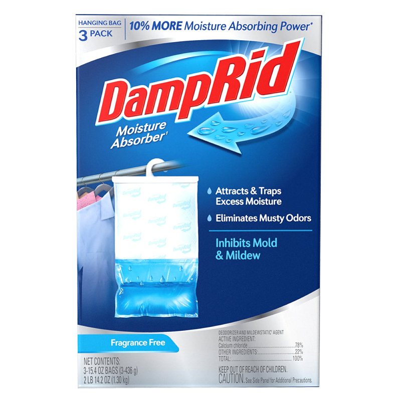 DampRid FG83FFESB Hanging Moisture Absorber, 15.4 oz, Bag, Solid, Fragrance Free, Pack of 4