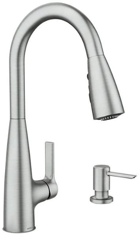 Moen Haelyn 87627 Series 87627SRS Pull-Down Kitchen Faucet, 1.5 gpm, 1-Faucet Handle, 1, 2, 3, 4-Faucet Hole, Metal