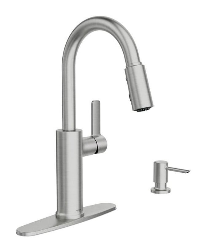 Moen Durani 87070 Series 87070SRS Pull-Down Kitchen Faucet, 1.5 gpm, 1-Faucet Handle, 1, 2, 3, 4-Faucet Hole, Metal