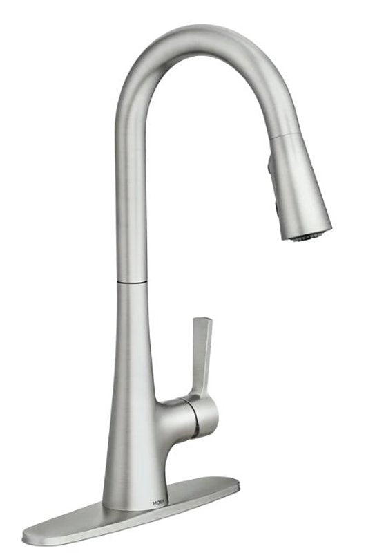 Moen Mikah 87069 Series 87069SRS Pull-Down Kitchen Faucet, 1.5 gpm, 1-Faucet Handle, 1, 3-Faucet Hole, Metal