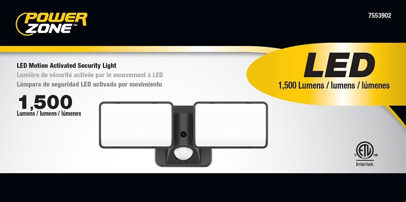 PowerZone CL-SLM1500AC-2HBK Motion Activated Security Light, 120 V, 18 W, LED Lamp, 1500 Lumens