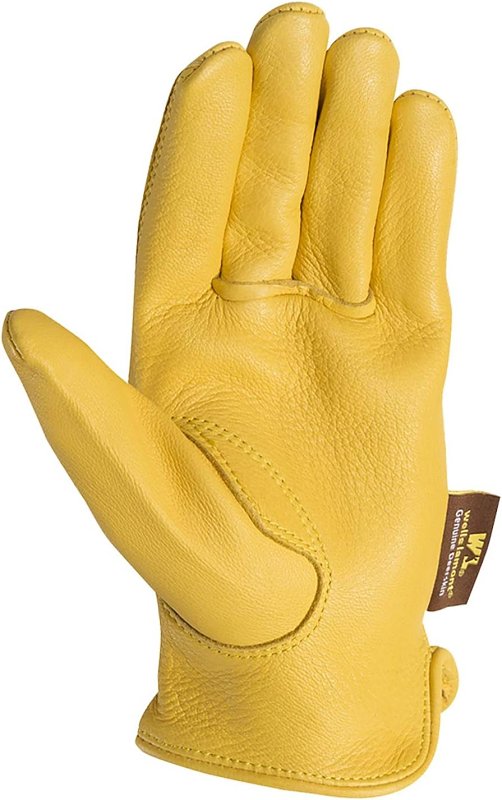 Wells Lamont 962-L Gloves, Men's, L, Keystone Thumb, Elastic Knit Cuff, Deerskin Leather, Gold/Yellow