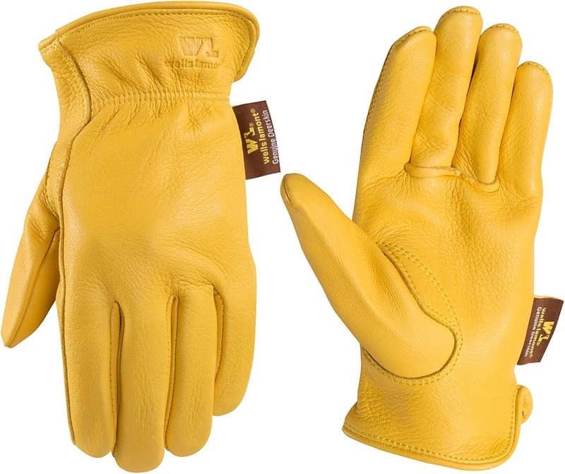 Wells Lamont 962-L Gloves, Men's, L, Keystone Thumb, Elastic Knit Cuff, Deerskin Leather, Gold/Yellow