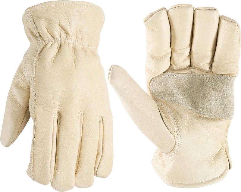 Wells Lamont 1130S Work Gloves, Men's, S, Keystone Thumb, Slip-On Cuff, Grain Cowhide Leather, White