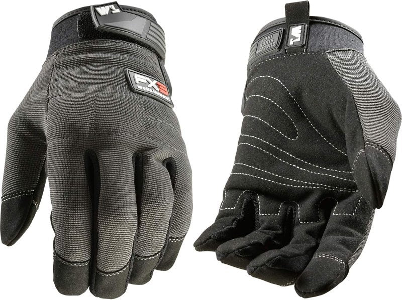 Wells Lamont FX3 Series 7850M All-Purpose Work Gloves, Men's, M, Adjustable Cuff, Spandex/Synthetic Leather, Black/Gray