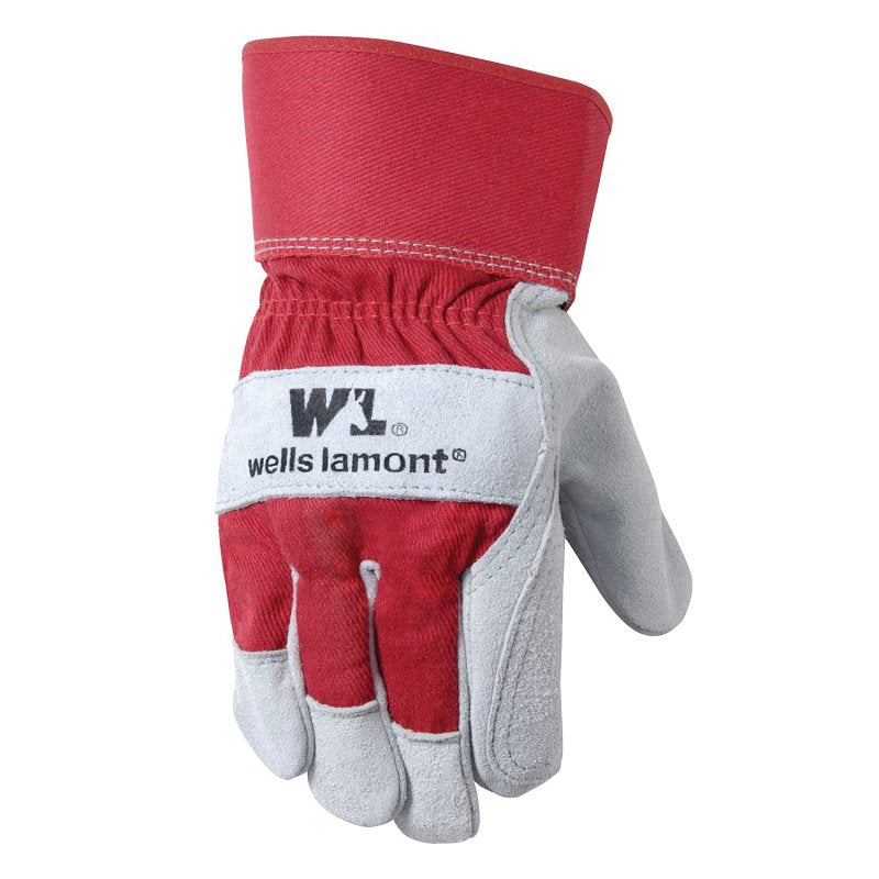 Wells Lamont 4050 Double-Palm Gloves, Men's, One-Size, Wing Thumb, Safety Cuff, Gray/Orange/Red