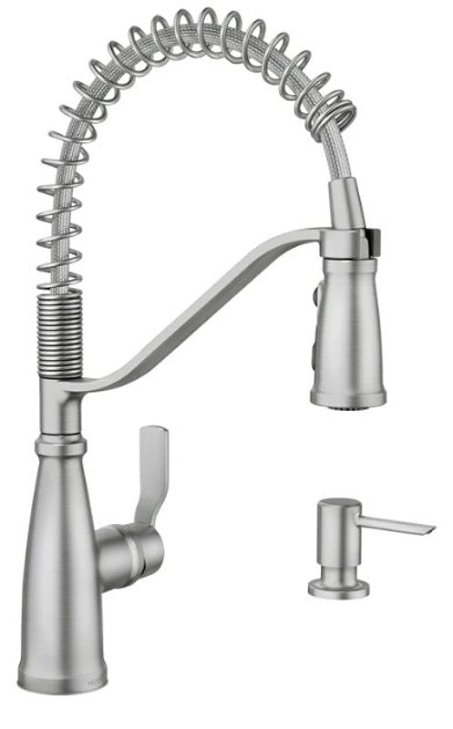 Moen Nolia 87886 Series 87886SRS Kitchen Faucet, 1.5 gpm, 1-Faucet Handle, 1, 3-Hole, Metal, Stainless, Lever Handle