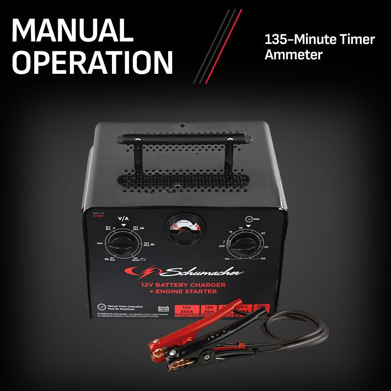 Schumacher SC1667 Timer Controlled Battery Charger and Jump Starter, 6/12 V, 250 A