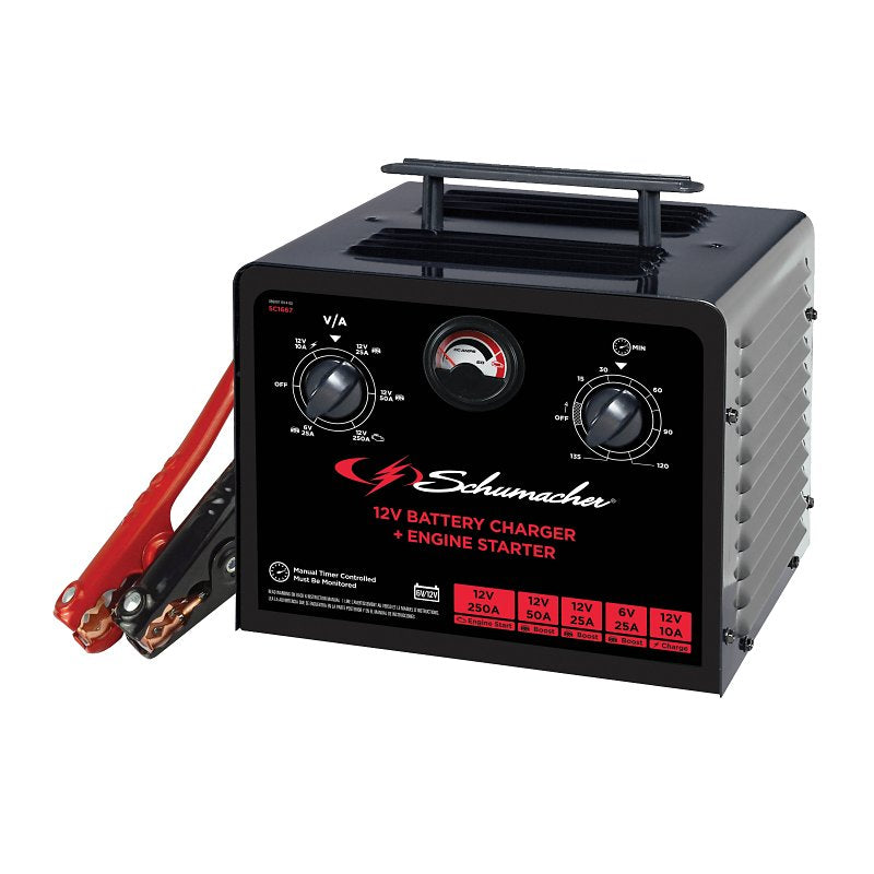 Schumacher SC1667 Timer Controlled Battery Charger and Jump Starter, 6/12 V, 250 A