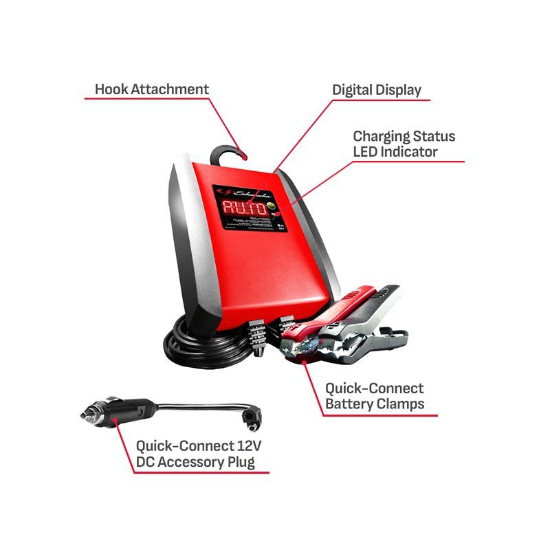 Schumacher SP1298 Automatic Battery Charger, 12 V Output, 12/6 V Battery, 6 A Charge, Red