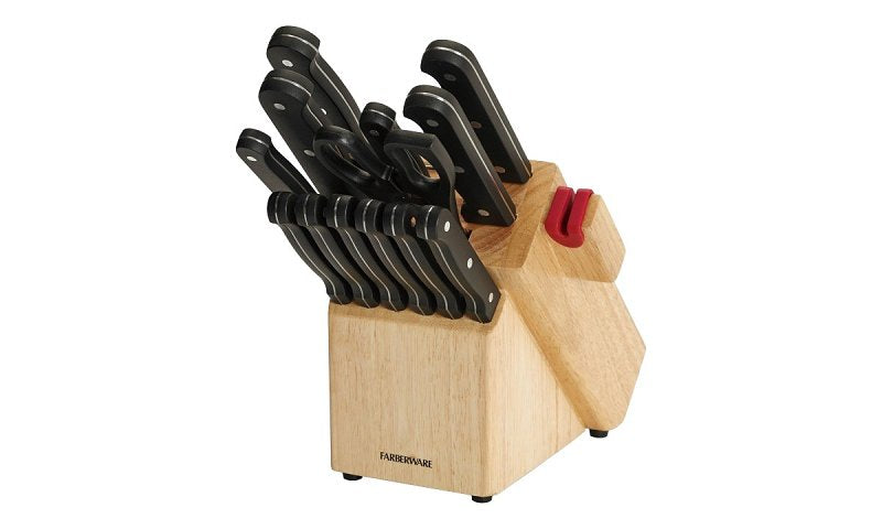 Farberware 5150388 Knife Set, 14-Piece, Plastic/Stainless Steel/Wood, Black, Pack of 2