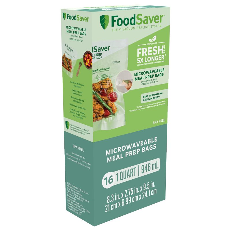 FoodSaver 2171101 Microwavable Meal Prep Bags, 1 qt Capacity, Multi-Color