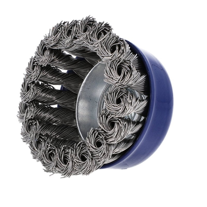 Norton 70184609150 Wire Cup Brush, 3 in Dia, 5/8 in Arbor/Shank, Knotted Bristle, 0.012 in Dia Bristle