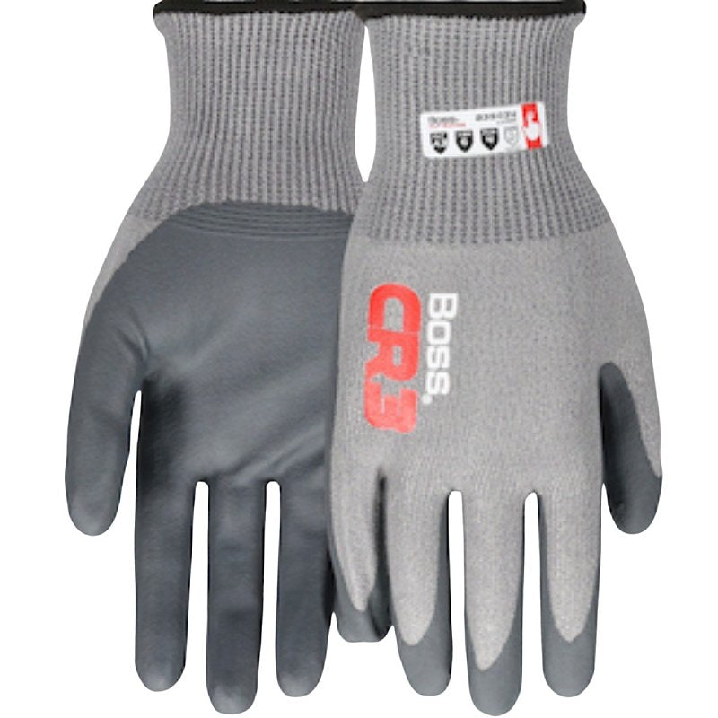 Boss CR3 B35034-L Gloves, L, 8 to 8-3/8 in L, Elastic Cuff, Nitrile Coating, Nylon Glove, Dark Gray