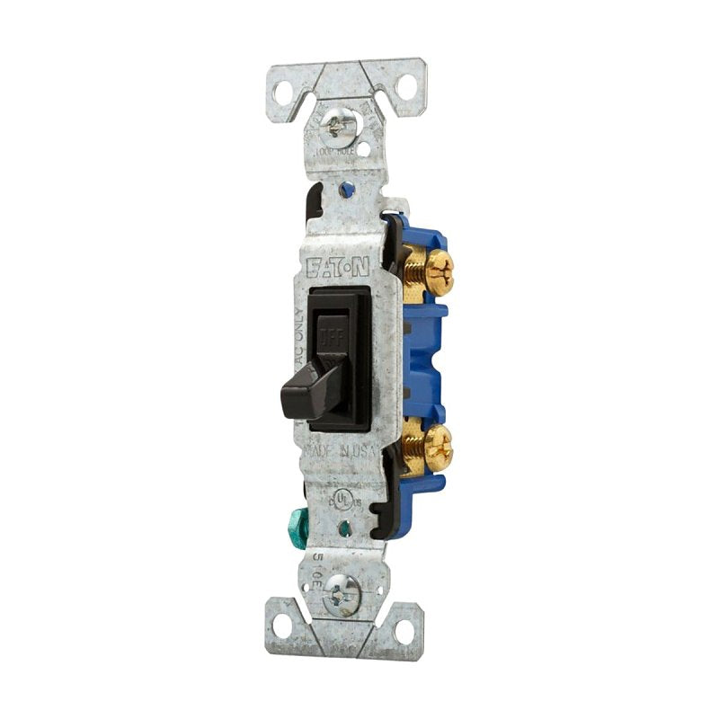 Eaton 1301-7BK Toggle Switch, 15 A, 120 V, Push, Side Wire, Screw Terminal, Polycarbonate Housing Material, Black, Pack of 10
