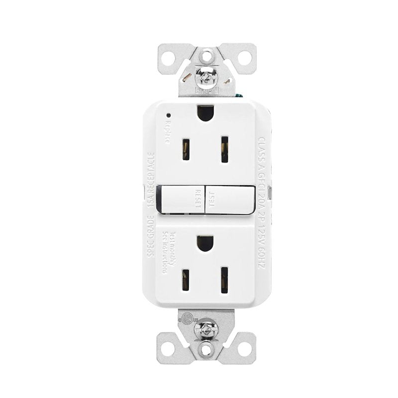 Eaton GF15W-BX-L Receptacle, 125 V, 15 A, NEMA: 5-15R, GFCI Socket, Back, Side Wiring, White, Pack of 10