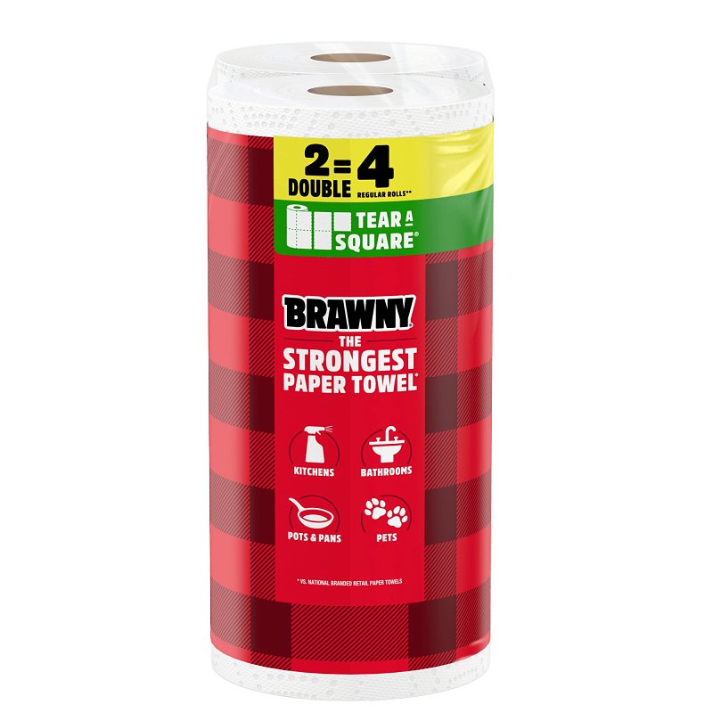 Brawny Tear-A-Square 44573 Paper Towel Roll, 3-Ply, Pack of 12