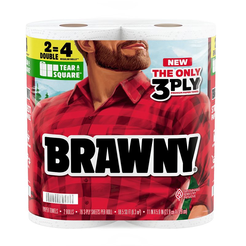 Brawny Tear-A-Square 44573 Paper Towel Roll, 3-Ply, Pack of 12