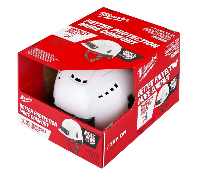 Milwaukee Bolt 48-73-1320 Vented Safety Helmet, 6-1/2 to 8-1/2 in, Polycarbonate Shell, HDPE, White