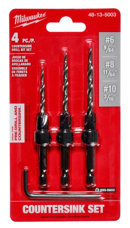 Milwaukee 48-13-5003 Countersink Drill Bit Set, 4-Piece, HSS