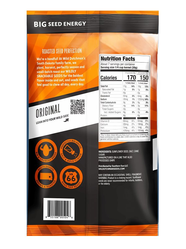 WILD Dutchman 504 Roasted Sunflower Seed, Original, 13 oz Bag, Pack of 12