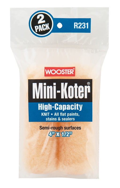 Wooster MINI-KOTER R231-4 Mini Roller Cover, 1/2 in Thick Nap, 4 in L, Fabric Cover