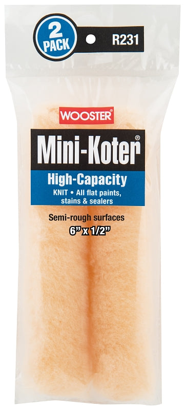Wooster R231-6 Mini Roller Cover, 1/2 in Thick Nap, 6 in L, Fabric Cover, 2/PK
