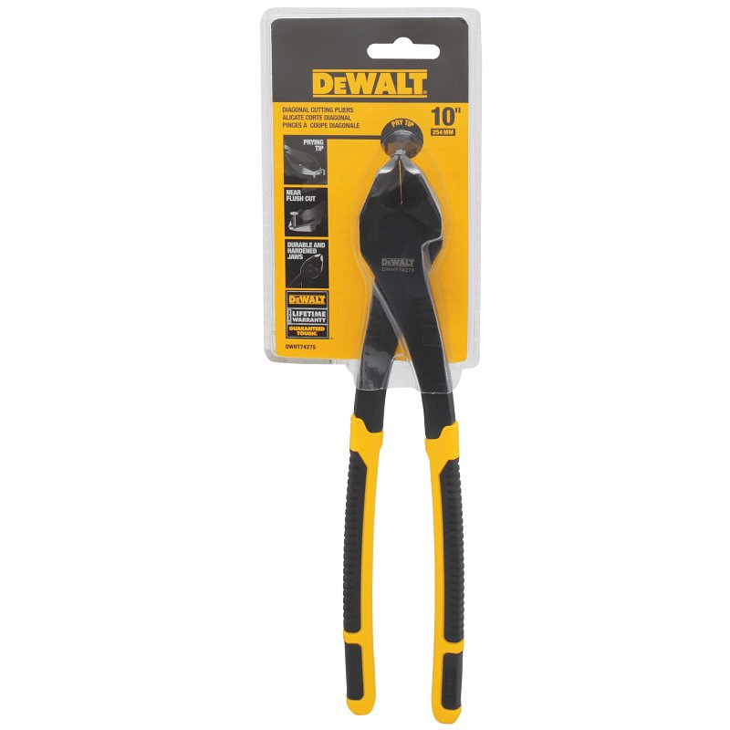 DEWALT DWHT74275 Diagonal Plier with Prying Tip, 10-1/4 in OAL, 1.12 in Jaw Opening, Black/Yellow Handle, 1 in W Jaw