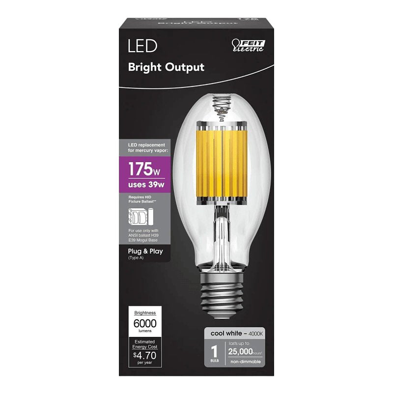 Feit Electric H39KB-175/LED/HDRP HID LED Light Bulb, Elliptical Dimpled, ED28 Lamp, 175 W Equivalent, Non-Dimmable, Pack of 4