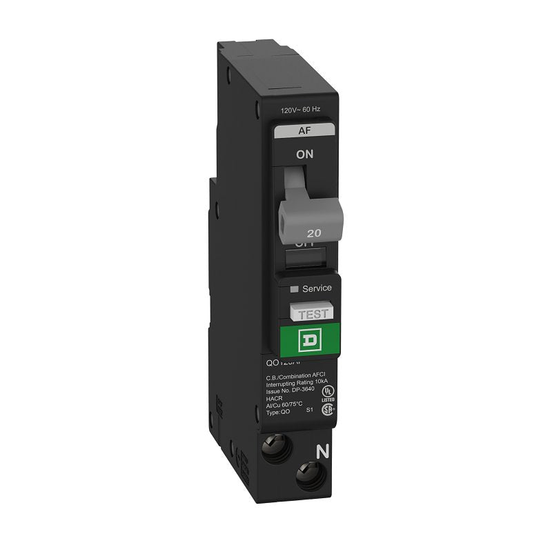 Square D QO QO120PAFC Miniature Circuit Breaker, Combination Arc Fault, 20 A, 1-Pole, 120 VAC, Plug-In, Pack of 3