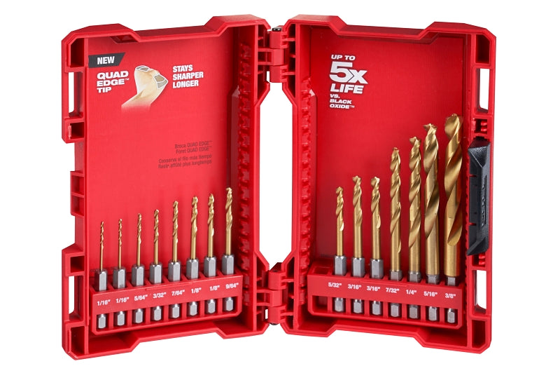 Milwaukee SHOCKWAVE Impact Duty RED HELIX Series 48-89-4670 Drill Bit Set, 15-Piece, Steel, Titanium