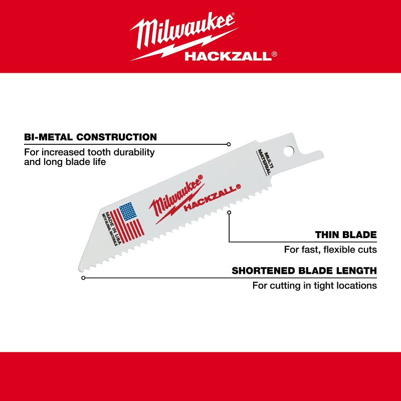 Milwaukee HACKZALL 49-00-5410 Blade, 3/4 in W, 4 in L, 10 TPI, Bi-Metal Cutting Edge