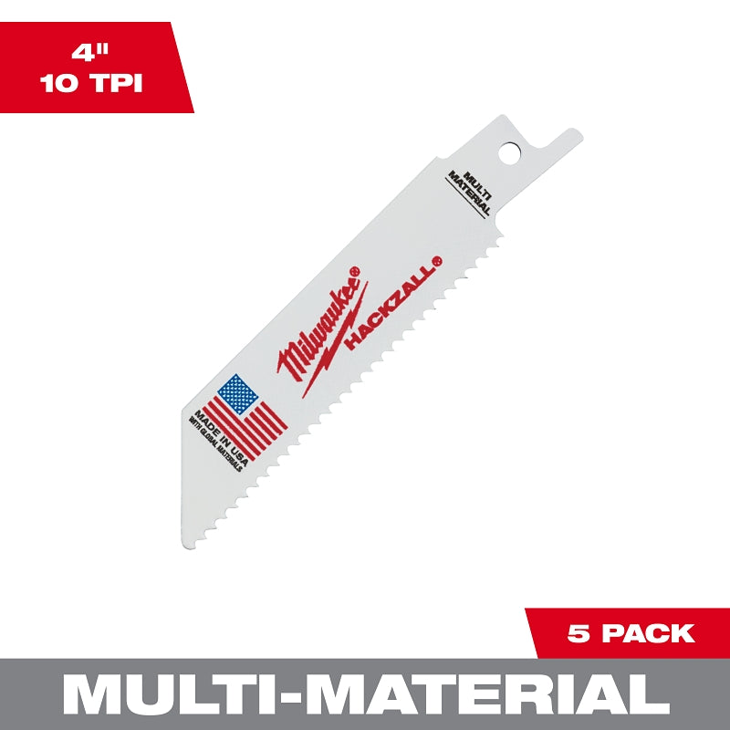 Milwaukee HACKZALL 49-00-5410 Blade, 3/4 in W, 4 in L, 10 TPI, Bi-Metal Cutting Edge