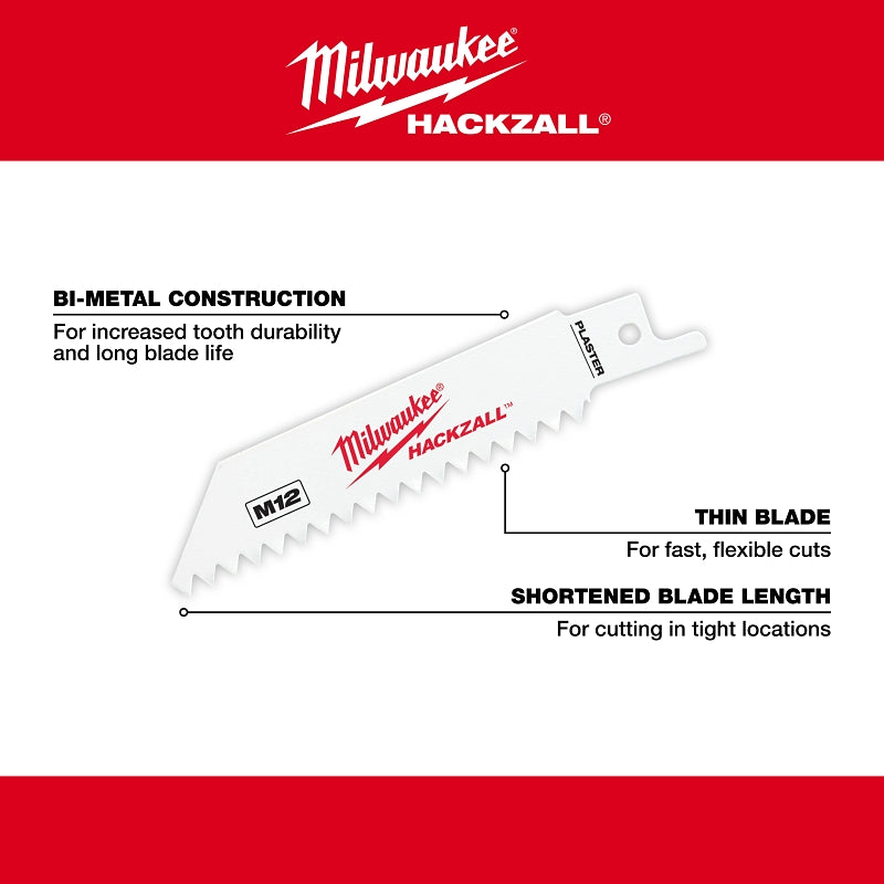 Milwaukee HACKZALL 49-00-5461 Series Blade, Applicable Materials: Drywall, Plaster, Wood, 3/4 in W, 4 in L, 6 TPI, 5/PK