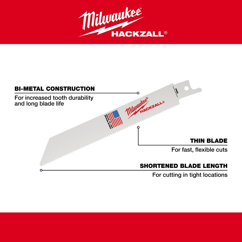 Milwaukee 49-00-5614 Reciprocating Saw Blade, 3/4 in W, 6 in L, 14 TPI, Bi-Metal Cutting Edge