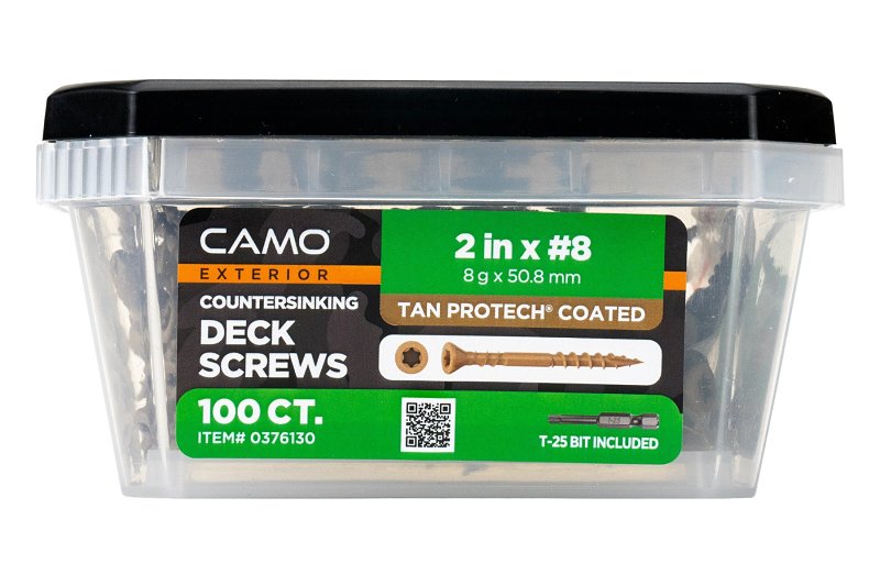 Camo 0376130 Deck Screw, #8 Thread, 2 in L, Coarse Thread, Countersink Head, Star Drive, Type 17 Slash Point, 100