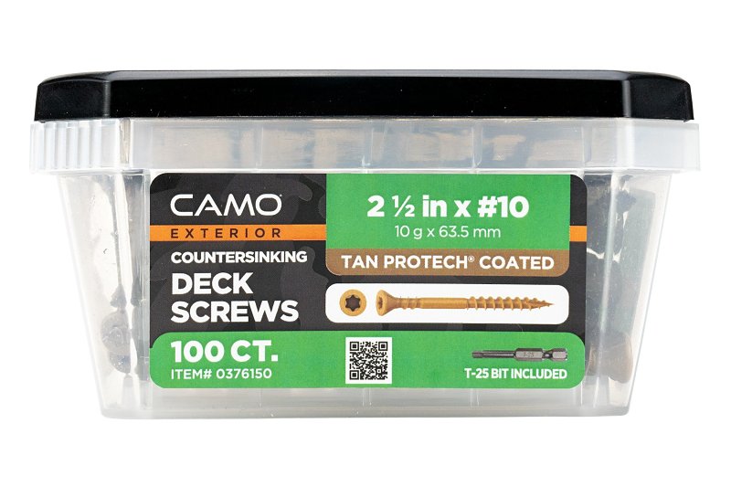 Camo 0376150 Deck Screw, #10 Thread, 2-1/2 in L, Coarse Thread, Flat Head, Star Drive, Type 17 Slash Point, Carbon Steel